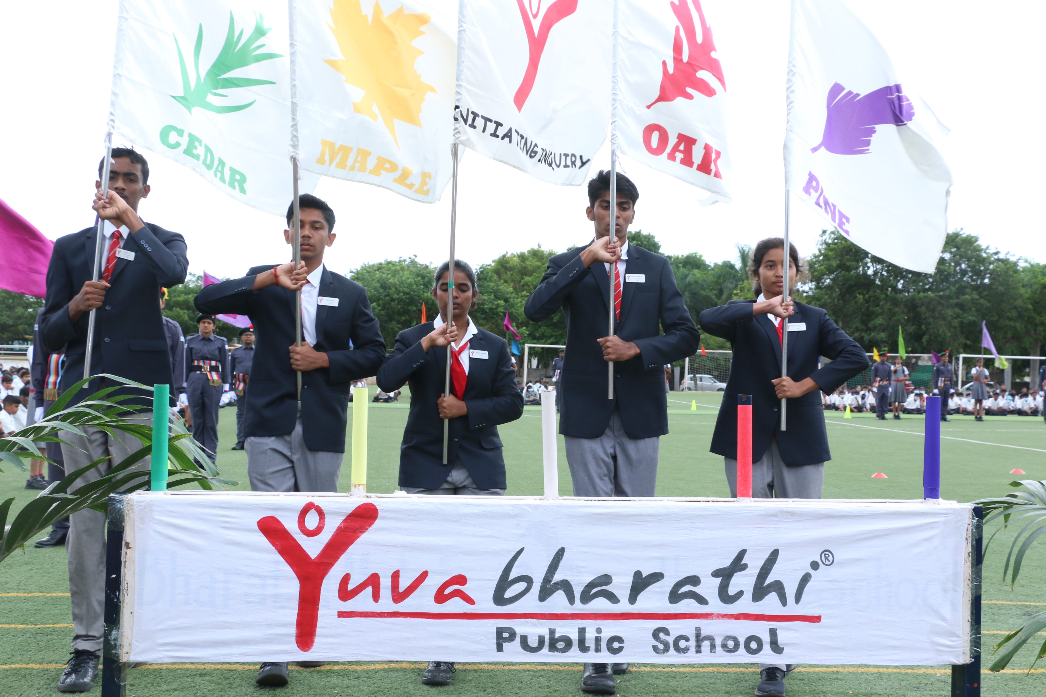 Yuvabharathi Public School - Prefect and Captains with their flags - Investiture Ceremony 2022 | YBPS - Best CBSE School in Coimbatore 