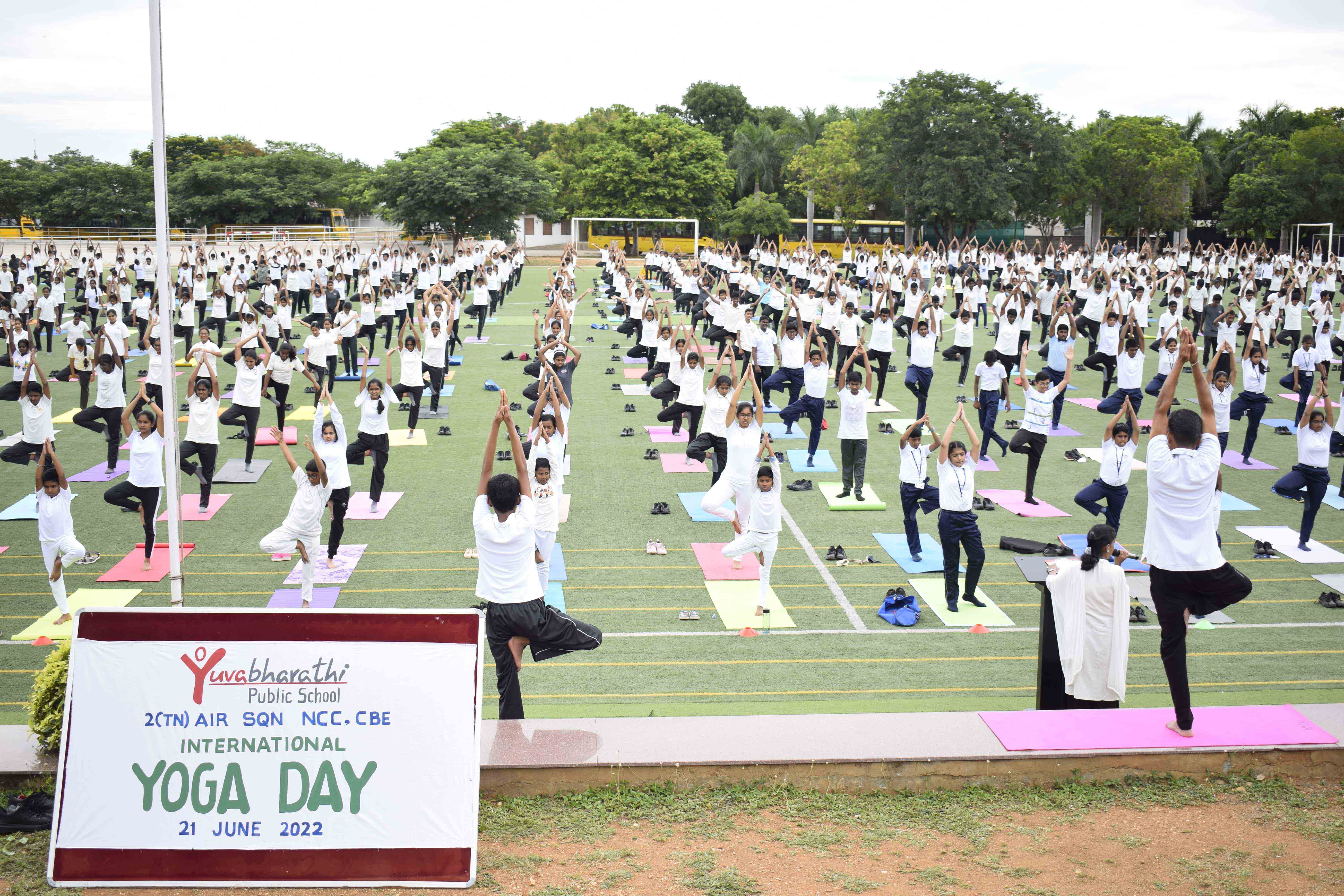 Mass Yoga Demonstration - vrikshasana | Yuvabharathi Public School - Best CBSE School 
