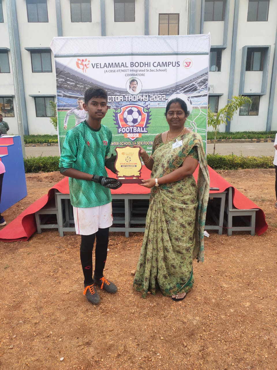 Mithun Senddur V. of Yuvabharathi Public School bagged the Director Trophy's Best Goalkeeper award | Best CBSE School in Tamilnadu
