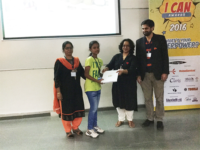  Yuvabharathi’s Sahasrakshi  received the  'I CAN' Award |  I CAN 2016 Awards event | Yuvabharathi Public School Coimbatore