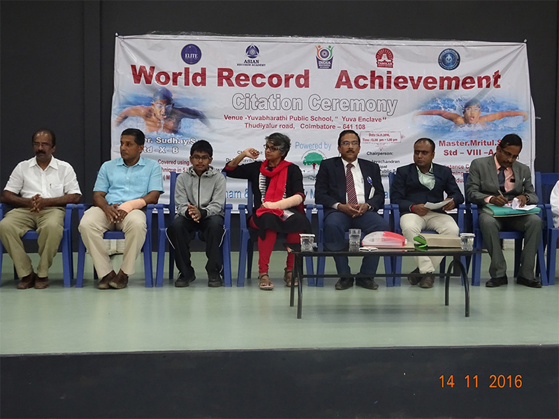 Sudhay S. at World Record Achievement - Citation Ceremony| Yuvabharathians create world record by swimming in an eight-hour swimathon