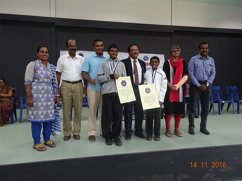 Sudhay S., Grade 10, and Mritul S., Grade 8, at World Record Citation Ceremony|   World record created by swimming in an eight-hour swimathon  | Yuvabharathi Public School