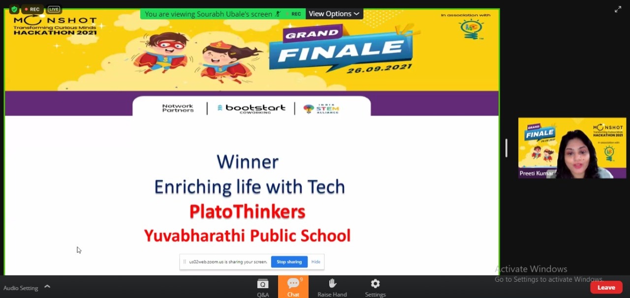 Moonshot Jr School Hackathon 2021 Winner | Yuvabharathi Public School